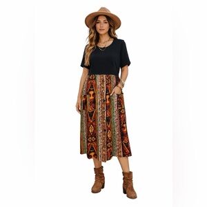 Diana Marco Vintage Bohemian Southwestern Aztec Patterned Midi Dress Size 2 PLUS